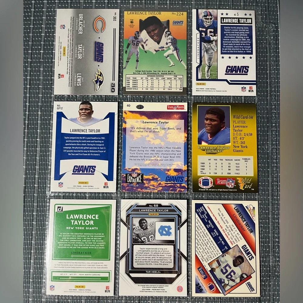 🏈 Lawrence Taylor NFL National Football League Sports Trading Cards, Qty 9, Lo…